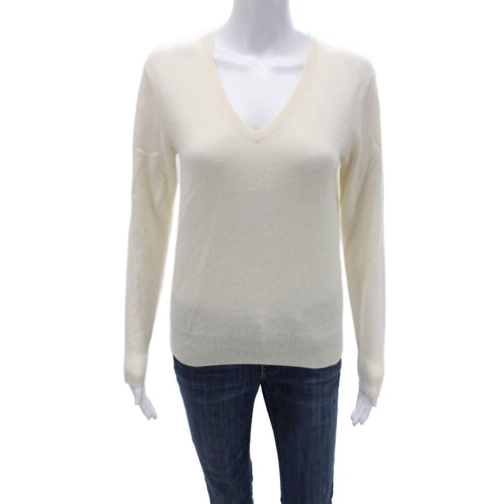 Foray Golf Womens Cashmere V-Neck Pullover Sweater Ivory Long Sleeve Size S